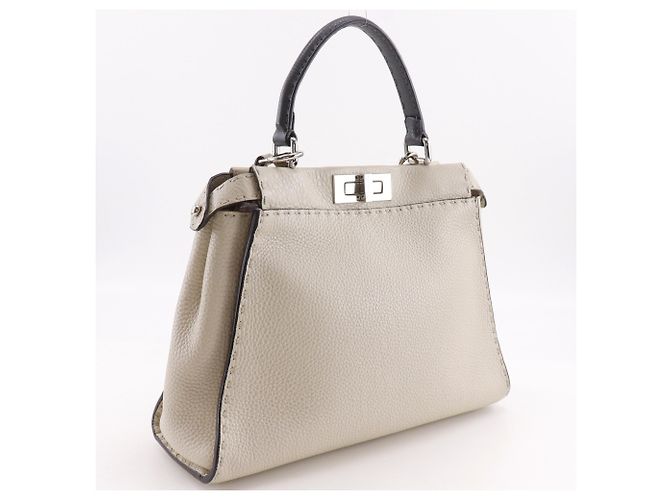 Borsa a mano Fendi Peekaboo Selleria Medium Grigio - vista 3