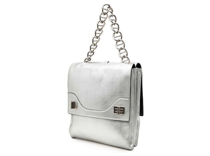 Prada Silver Leather Chain Handbag Silvery - view 2