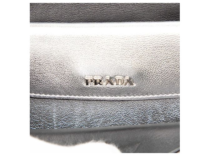 Prada Silver Leather Chain Handbag Silvery - view 7