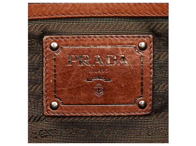 Prada Triangle Logo Plate Tote Bag Brown - view 10