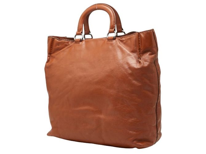Prada Triangle Logo Plate Tote Bag Brown - view 2