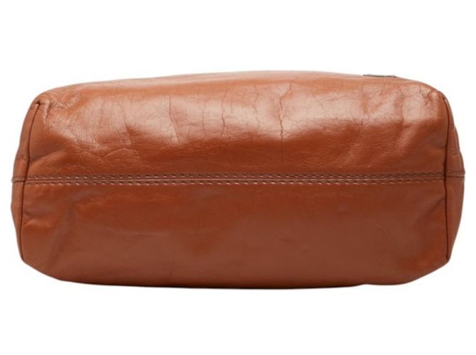 Prada Triangle Logo Plate Tote Bag Brown - view 3