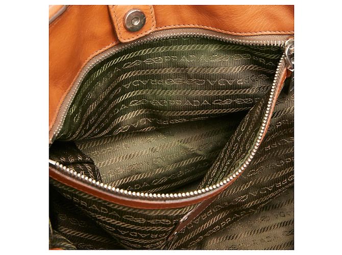 Prada Triangle Logo Plate Tote Bag Brown - view 9