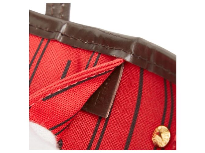 Sac Cabas Louis Vuitton Damier Neverfull PM Marron Rouge Fuschia - vue 10