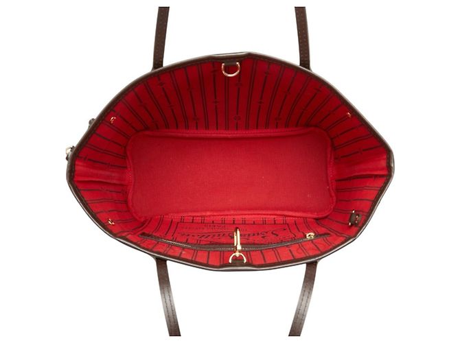 Sac Cabas Louis Vuitton Damier Neverfull PM Marron Rouge Fuschia - vue 9