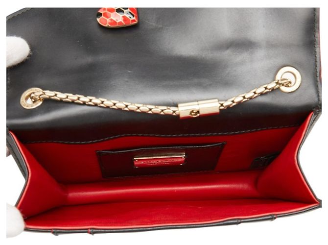 Bulgari Borsa a tracolla con catena Bvlgari Serpenti Forever con ciondolo a cuore Nero Rosso - vista 9