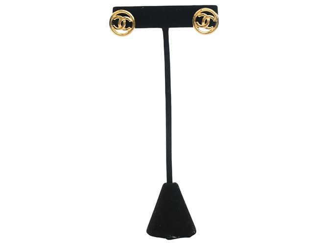 Chanel Gold CC vergoldete runde Push-Back Ohrringe Golden - Ansicht 5