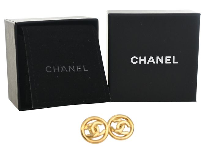 Chanel Gold CC vergoldete runde Push-Back Ohrringe Golden - Ansicht 7