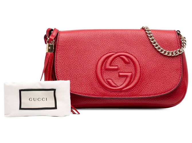Gucci Soho Chain Flap Crossbody in pelle di vitello rossa Medium Rosso - vista 7