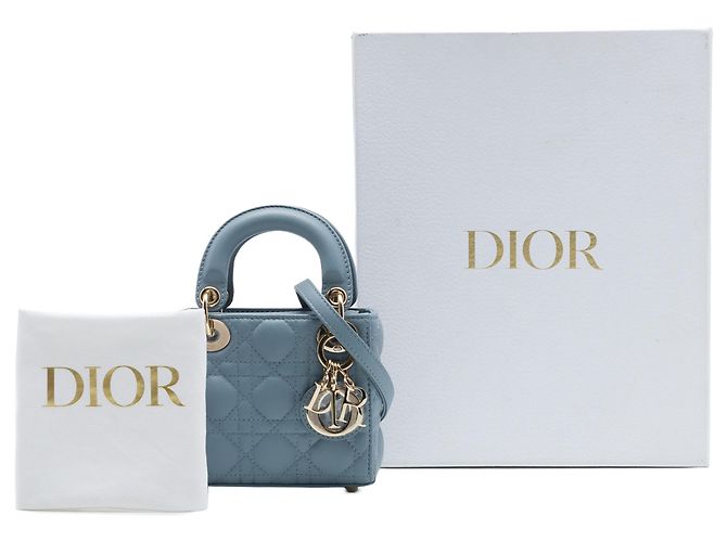 Autre Marque Dior Blue Micro Lambskin Cannage Lady Dior - vista 7
