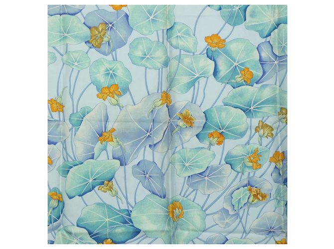 Hermès Blue Les Capucines Seidentuch 90 Blau Hellblau - Ansicht 2