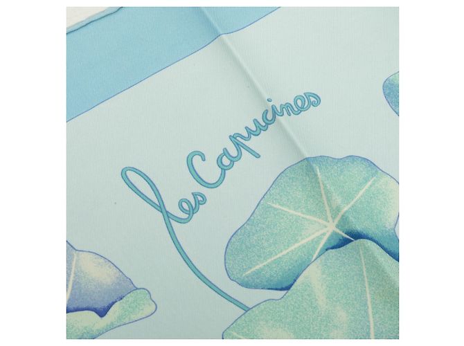 Hermès Blue Les Capucines Seidentuch 90 Blau Hellblau - Ansicht 3