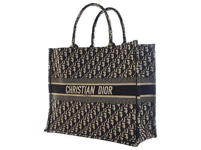 Autre Marque Dior Blue Large Oblique Embroidered Canvas Book Tote Blau Marineblau - Ansicht 2