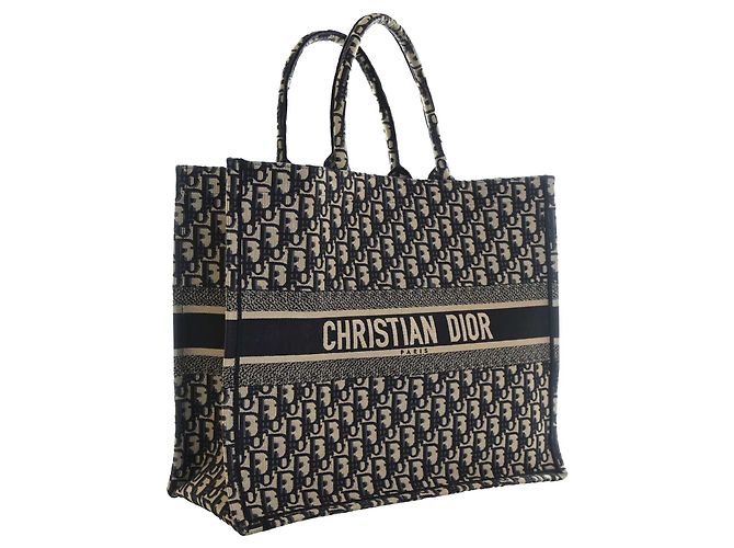 Autre Marque Dior Blue Large Oblique Embroidered Canvas Book Tote Blau Marineblau - Ansicht 3