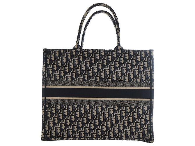 Autre Marque Dior Blue Large Oblique Embroidered Canvas Book Tote Blau Marineblau - Ansicht 4