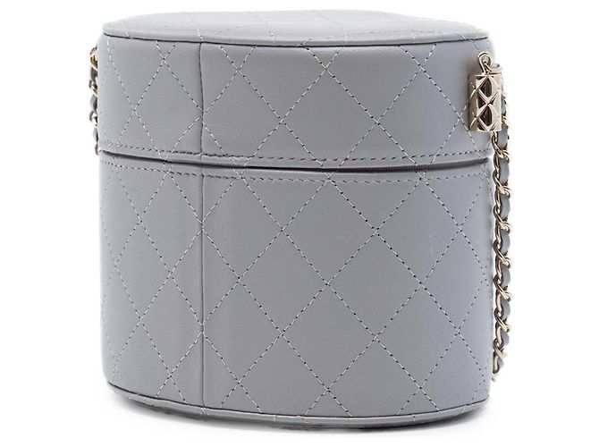 Chanel Vanity Case Allure CC de piel de cordero acolchada gris Small Castaño - vista 2