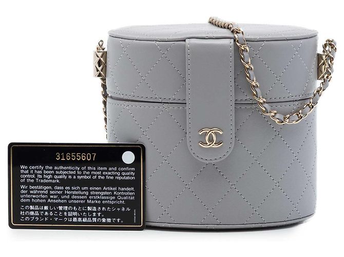 Chanel Vanity Case Allure CC de piel de cordero acolchada gris Small Castaño - vista 7