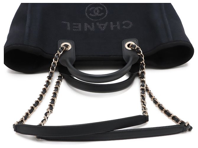 Borsa Tote Deauville Chanel Medium in tela nera Nero - vista 9