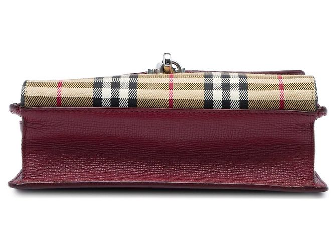 Burberry Red Small Leather and House Check Canvas Derby Macken Crossbody Rosso Bordò - vista 3