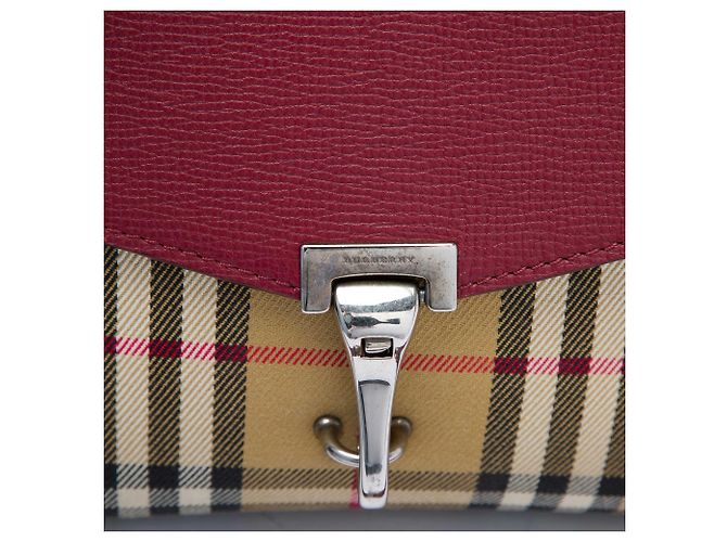 Burberry Red Small Leather and House Check Canvas Derby Macken Crossbody Rosso Bordò - vista 5