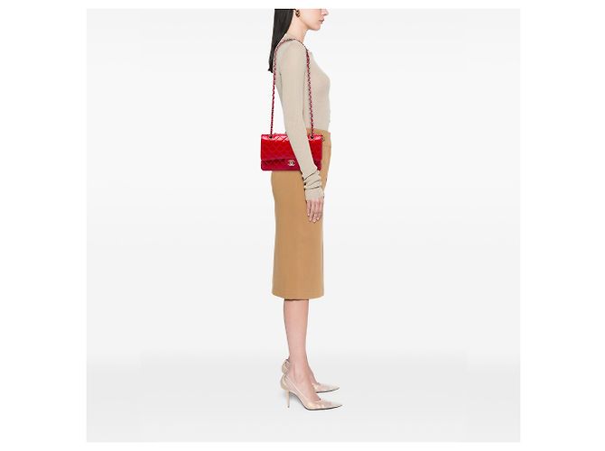 Chanel Red Medium Classic Patent Double Flap Rot - Ansicht 5