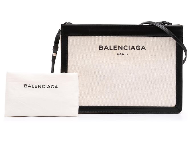 Balenciaga Pochette Crossbody in tela bianca e blu navy Bianco - vista 7