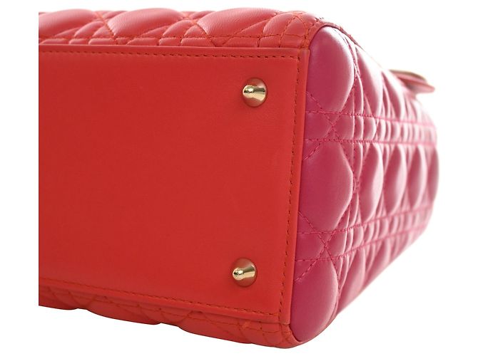 Dior Red Medium Bicolor Lambskin Cannage Lady Dior - view 10
