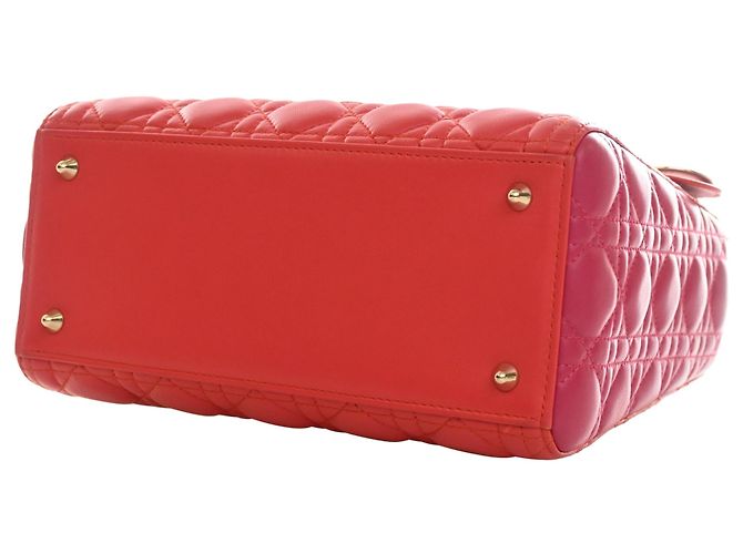 Dior Red Medium Bicolor Lambskin Cannage Lady Dior - view 13