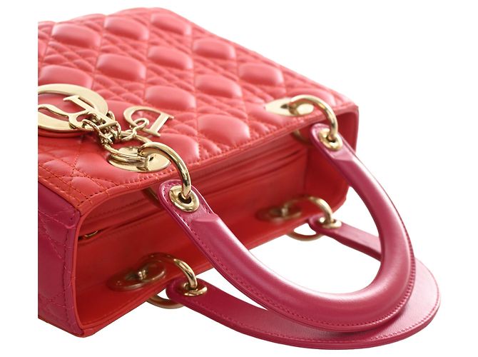 Dior Red Medium Bicolor Lambskin Cannage Lady Dior - view 14