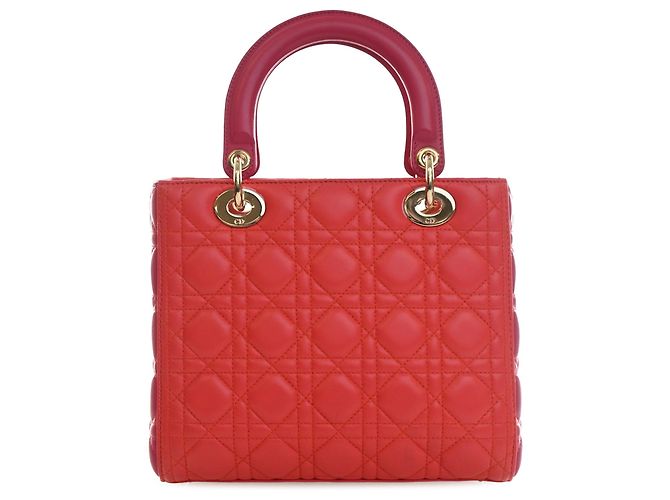 Dior Red Medium Bicolor Lambskin Cannage Lady Dior - view 2
