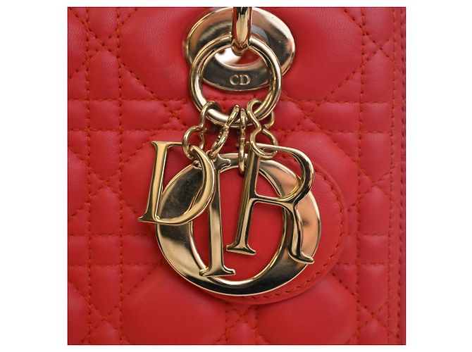 Dior Red Medium Bicolor Lambskin Cannage Lady Dior - view 5
