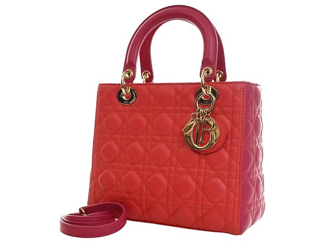 Dior Red Medium Bicolor Lambskin Cannage Lady Dior - view 6