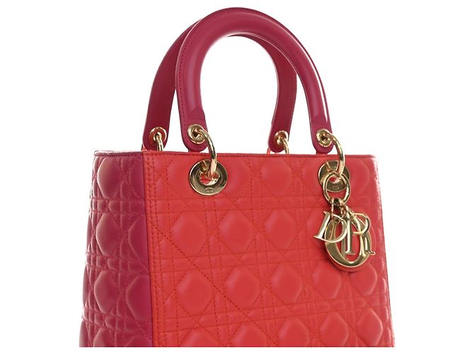 Dior Red Medium Bicolor Lambskin Cannage Lady Dior - view 7