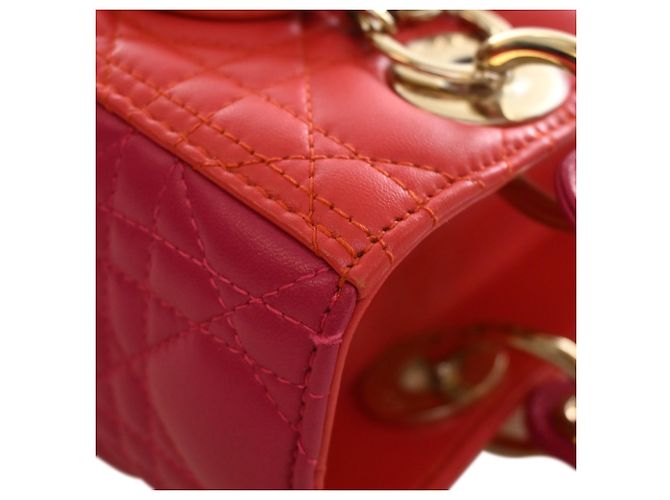 Dior Red Medium Bicolor Lambskin Cannage Lady Dior - view 8