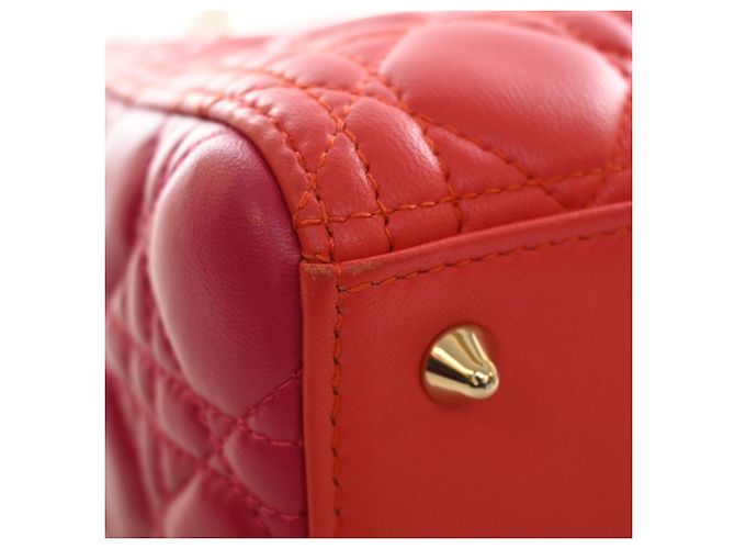 Dior Red Medium Bicolor Lambskin Cannage Lady Dior - view 9