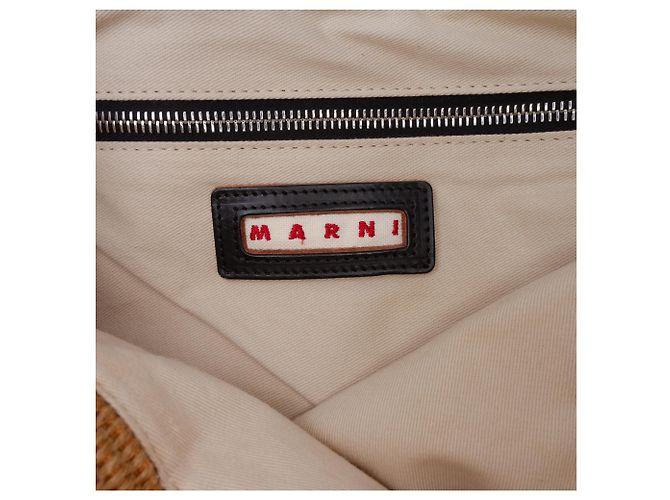 Marni Borsa East West Piccola Effetto Rafia Beige - vista 5