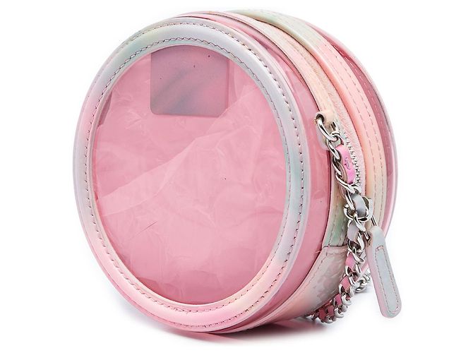 Clutch rotonda Chanel CC Filigree in PVC rosa e pelle d'agnello con catena - vista 2