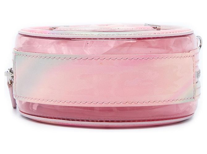 Clutch rotonda Chanel CC Filigree in PVC rosa e pelle d'agnello con catena - vista 3