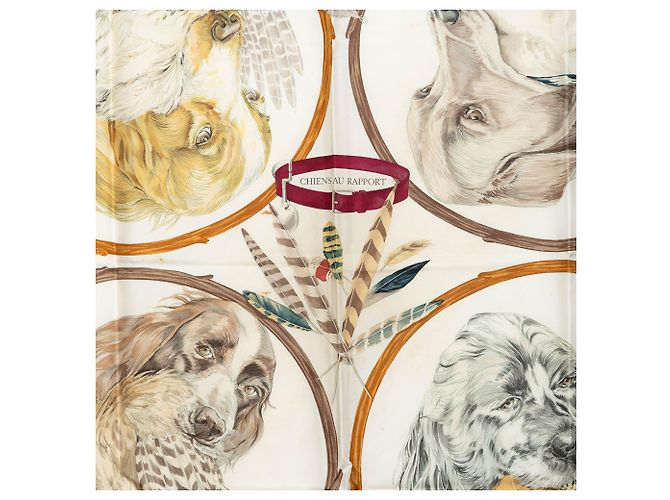 Hermès White Chiens Au Rapport Seidentuch 90 - Ansicht 2