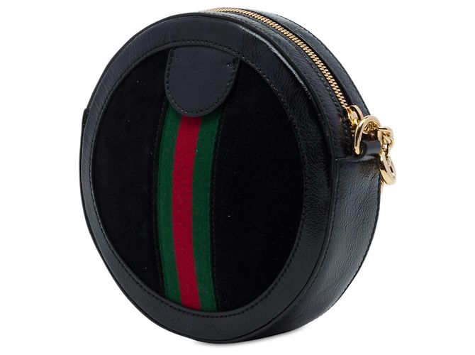 Gucci Mini Borsa a Tracolla Rotonda Ophidia in Suede Nero con Web - vista 2