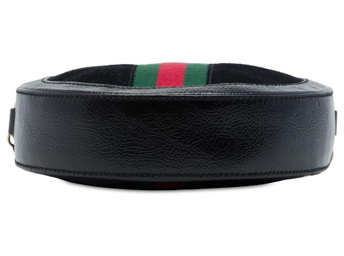 Gucci Mini Borsa a Tracolla Rotonda Ophidia in Suede Nero con Web - vista 3