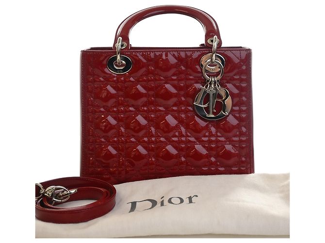 Autre Marque Dior Red Medium Patent Cannage Lady Dior Rosso Bordò - vista 9