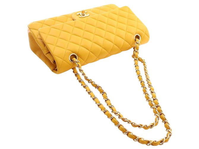 Chanel Yellow Medium Classic Lambskin Double Flap Giallo Senape - vista 12