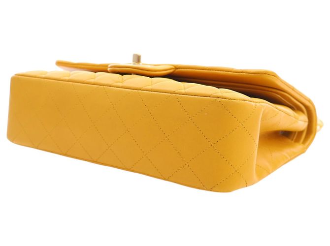 Chanel Yellow Medium Classic Lambskin Double Flap Giallo Senape - vista 7