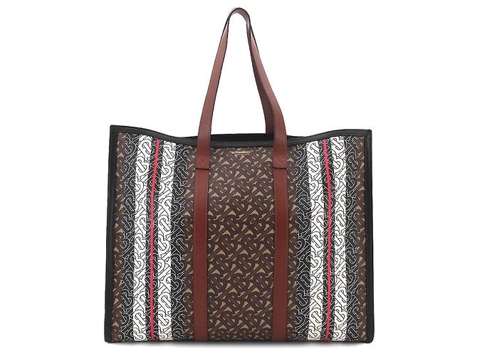 Borsa tote Burberry TB Monogram Stripe Marrone - vista 2