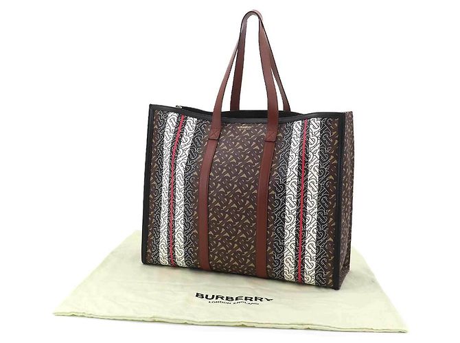 Borsa tote Burberry TB Monogram Stripe Marrone - vista 3