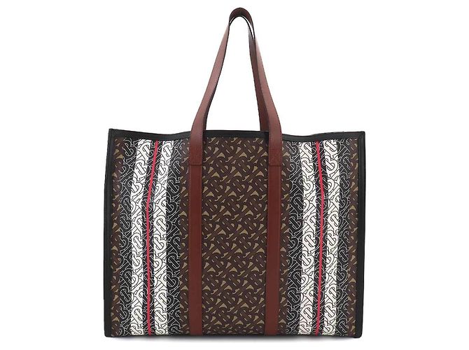 Borsa tote Burberry TB Monogram Stripe Marrone - vista 4