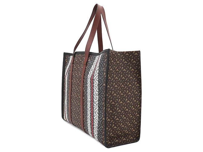 Borsa tote Burberry TB Monogram Stripe Marrone - vista 5