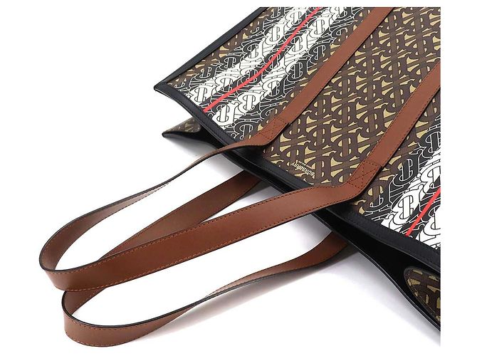 Borsa tote Burberry TB Monogram Stripe Marrone - vista 7