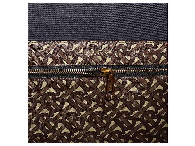 Borsa tote Burberry TB Monogram Stripe Marrone - vista 9